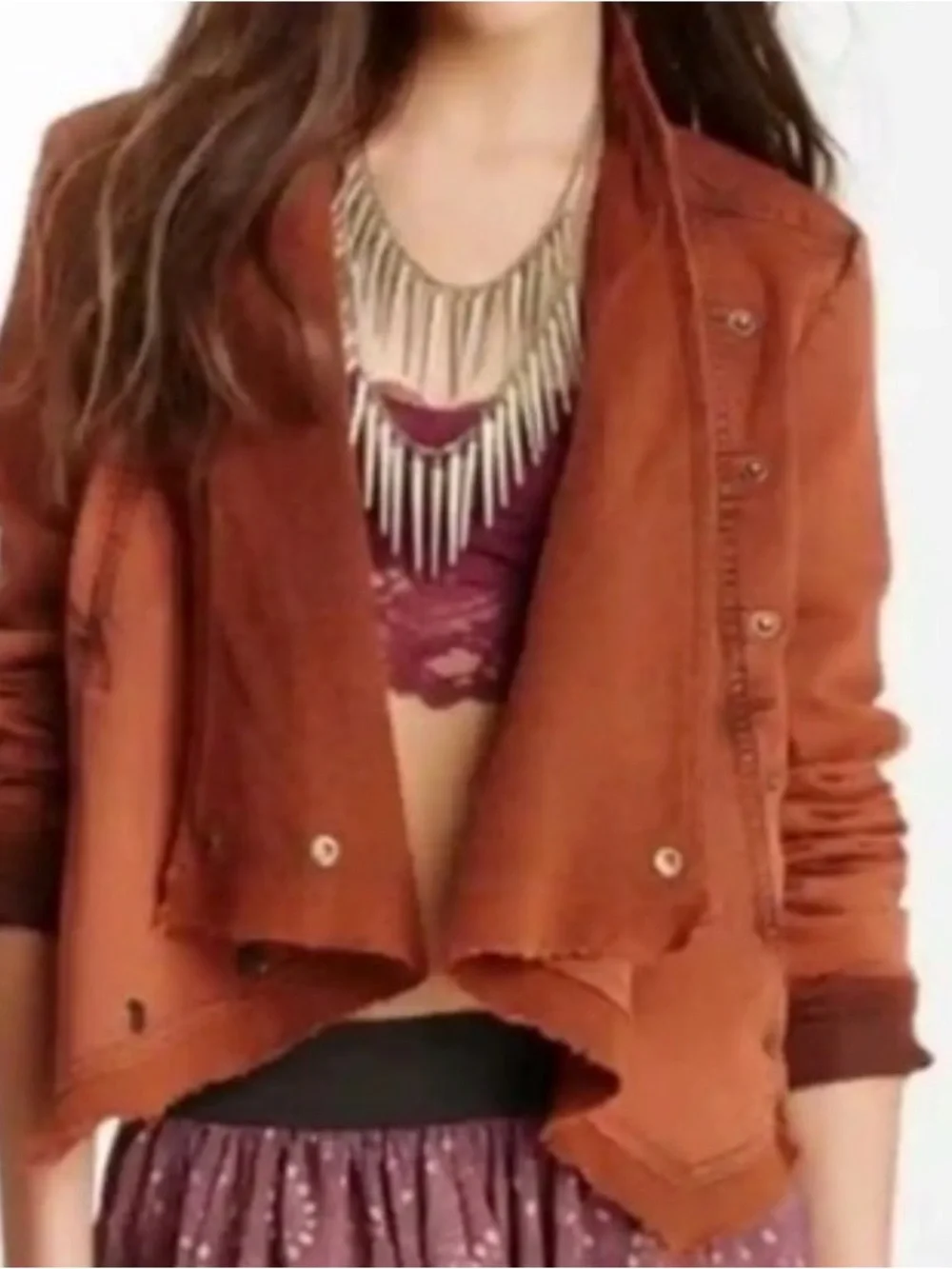 FREE PEOPLE Boho Collapsing Twill Raw Edge Hanna Jacket Rustic Size M Snap